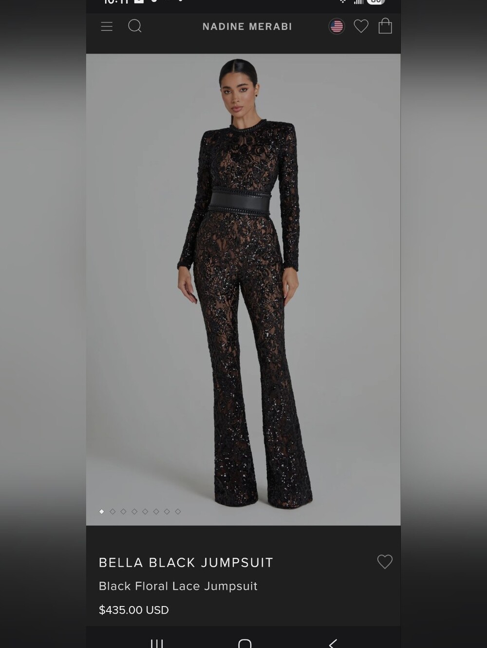 NADINE MERABI Black Sequined Floral Lace Jumpsuit